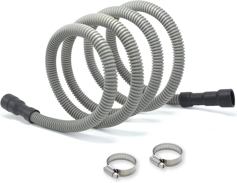 TT FLEX Universal Dishwasher Drain Hose - 12 Ft Discharge Hose - Corrugated and Flexible Dishwasher Hose Drain Replacement with Clamp - Image 1